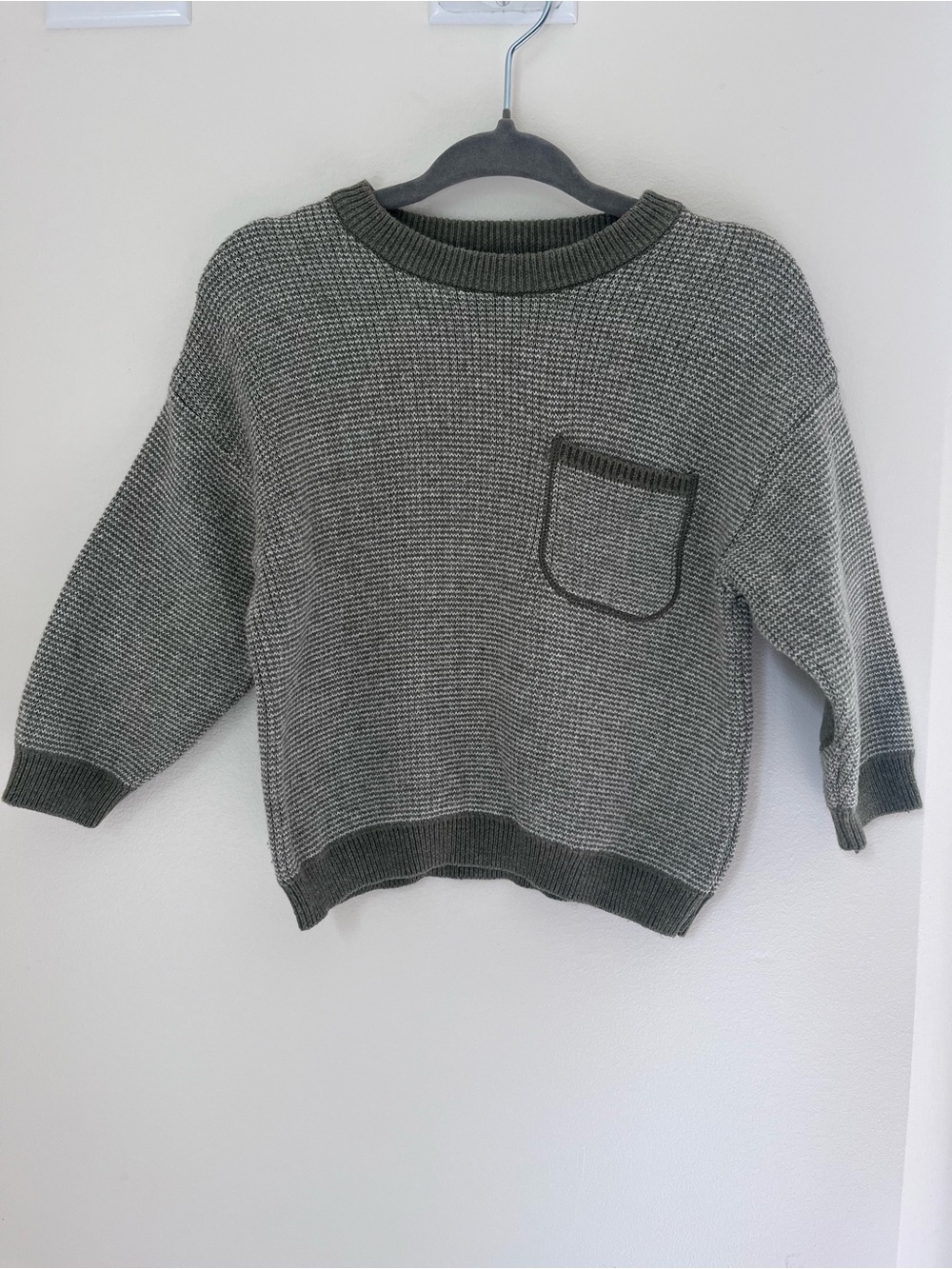 Zara Baby 6-9M Olive Green Crewneck Pocket Sweater